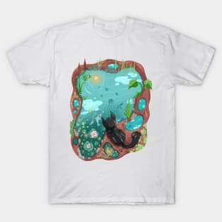 Black Cat and the Sky Koi Pond T-Shirt